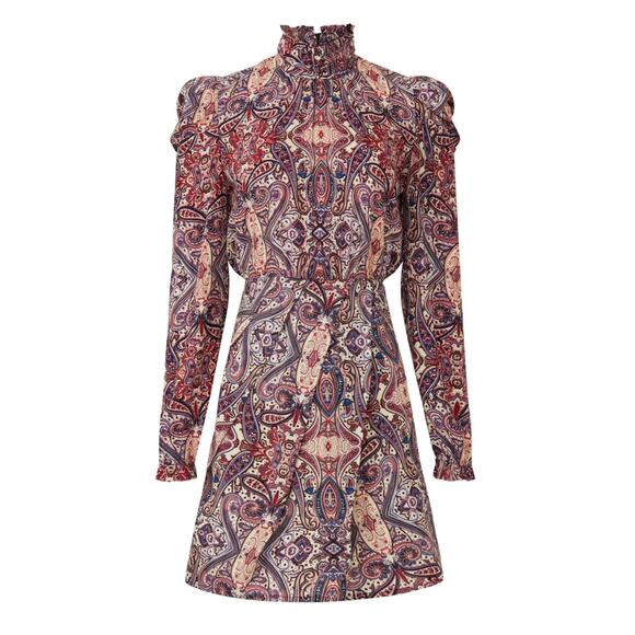 Slate & Willow Dark Purple Floral Mini Dress Long Puff Sleeve Bohemian Indie M - Picture 1 of 9